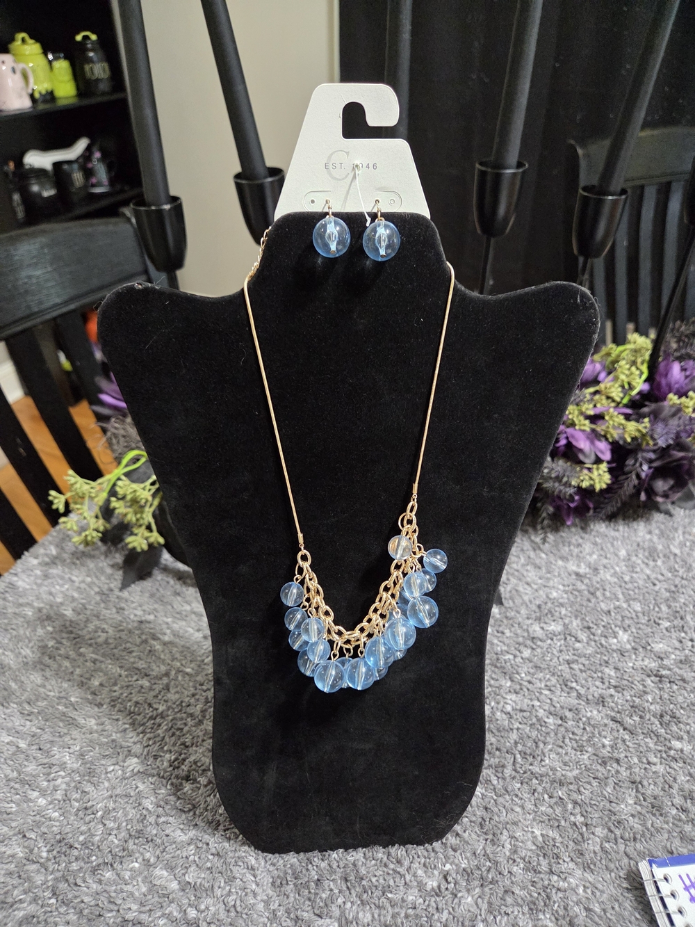 Cato Gold-Tone Necklace and Earrings with Light Blue Beads